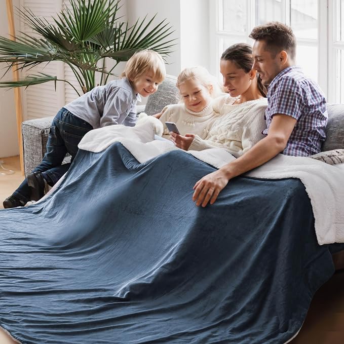 Bedsure GentleSoft Sherpa Fleece Cal King Blankets for Bed, Non-Heated, Thick and Warm Oversized Throw for Women and Men, Soft Fuzzy Plush Large Blanket for Winter, Slate Blue, 112x98 Inches