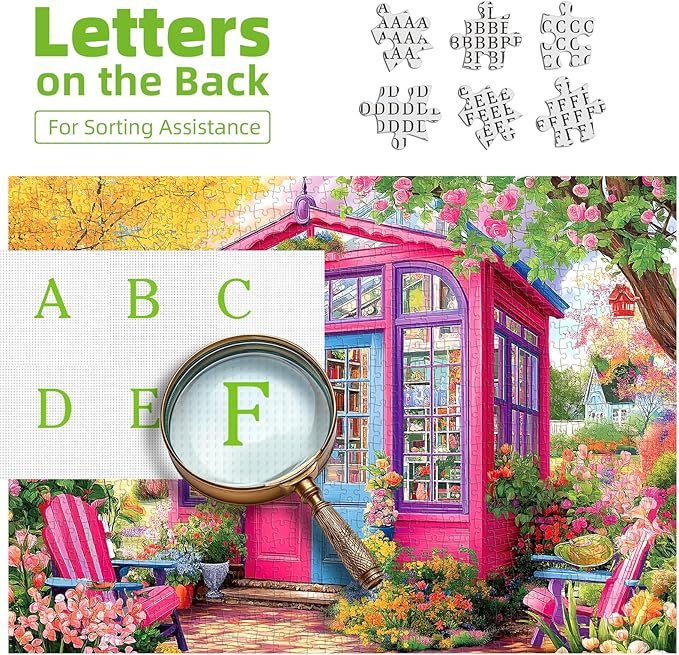 500 Piece Jigsaw Puzzle for Adults - Whimsical Pink Greenhouse Garden with Unique Cat Shapes, 23x15 Inch Pretty Art Puzzle for Relaxation