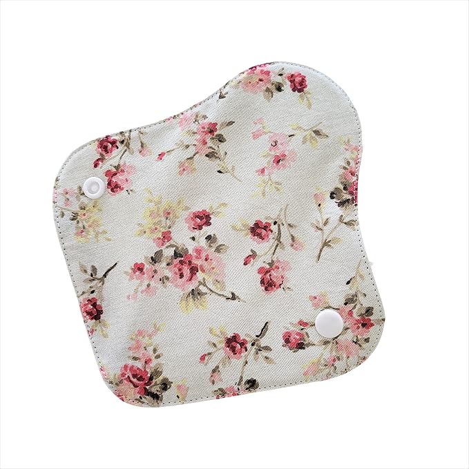 Lilind ® 7 Pack Thong Pantyliner Cloth Pads on Red Flowers, 100% Organic Cotton Reusable Washable Menstrual Sanitary Napkins, Waterproof and Leak-Proof, Eco Friendly and Zero Waste