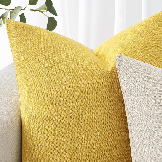MIULEE Pack of 2 Decorative Linen Burlap Textured Pillow Covers Farmhouse Boho Accent Pillowcases Spring Home Decor for Couch Sofa Bedroom Living Room 16x16 Inch Yellow