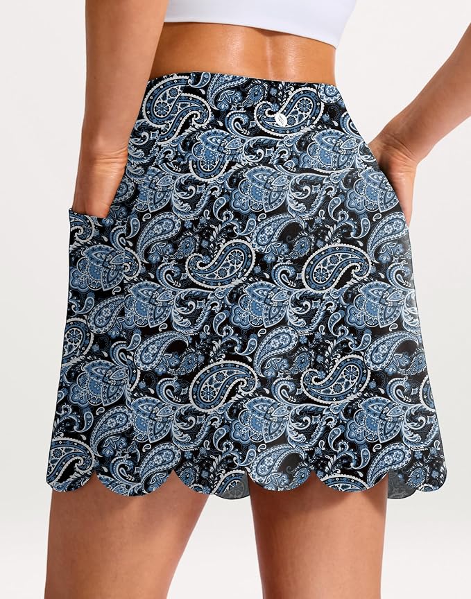 16" Skorts for Women with 4 Pockets High Waisted Scalloped Hem Athletic Tennis Skirt Golf Skort Dressy Casual