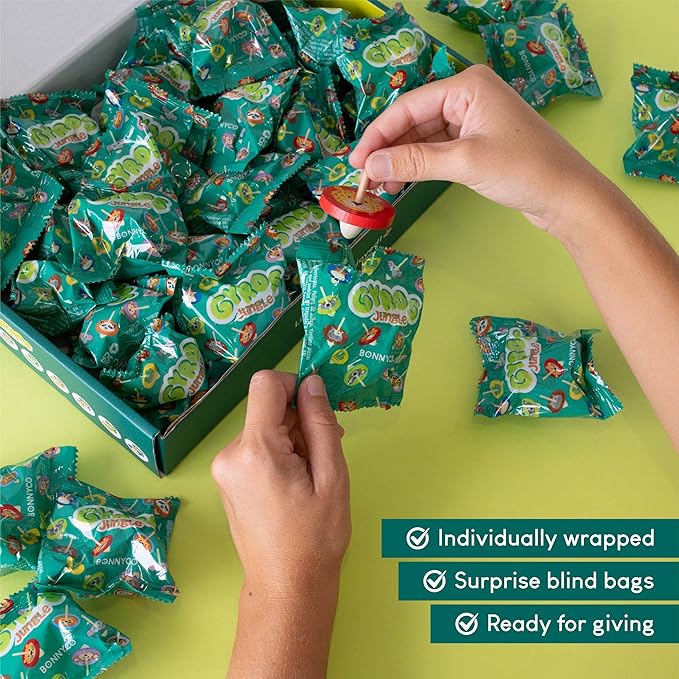Wood Spinning Top 40 Pack Jungle Kids Party Favors - BONNYCO | Spinning Tops Goodie Bags Stuffers for Kids 3-5 4-8, Return Gifts for Birthday Party | Goody Bag Stuffers Pinata Classroom Prizes Rewards