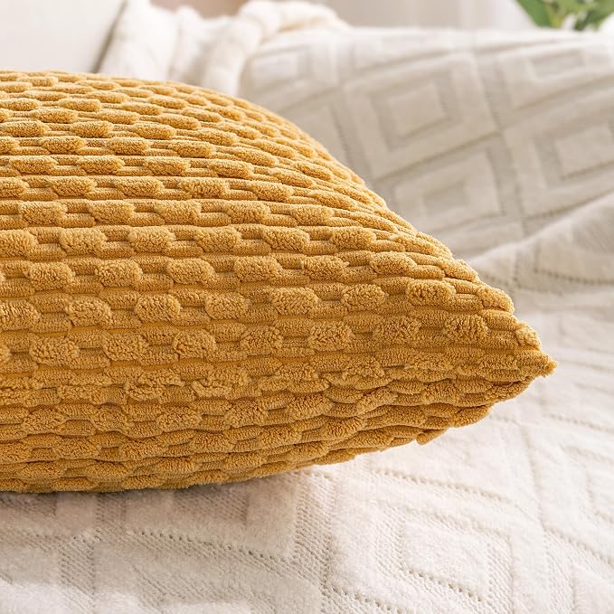 Set of 4 Mustard Yellow Decorative Throw Pillow Covers 12x20 Inch Corduroy Pillow Covers for Bed Couch Sofa Living Room Soft Cushion Cases