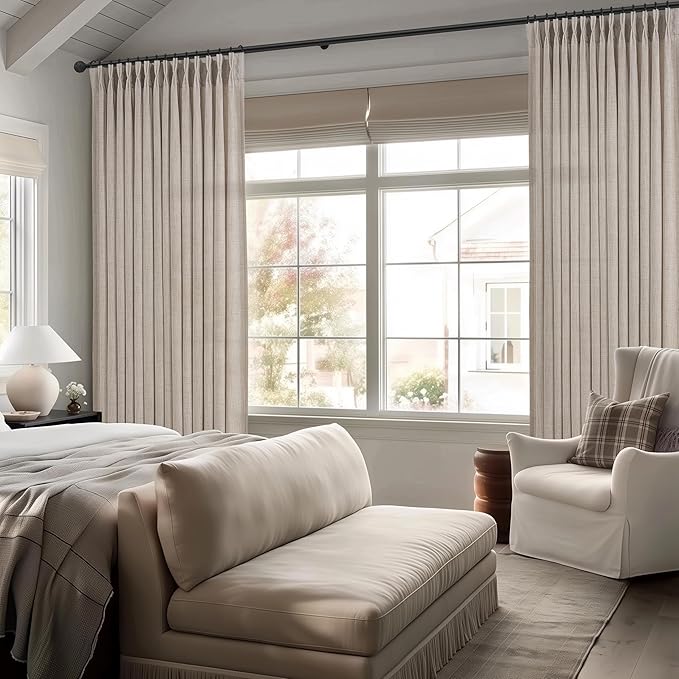 Greyish Brown Pinch Pleated Curtains 92 Inches Long 2 Panels Set for Nursery, Memory Trained Linen Blend Semi Sheer Light Filtering Country Privacy Viral Windows Curtain for Bedroom 90-92 Inch Drapes