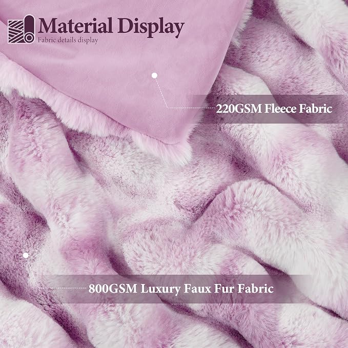 Luxury 1000GSM Faux Rabbit Fur Throw Blanket for Women, Super Heavy Warm Cozy Blankets for Couch Bed Sofa, Bubble Plush Fuzzy Soft Mink Blanket for Living Room Bedroom, Purple