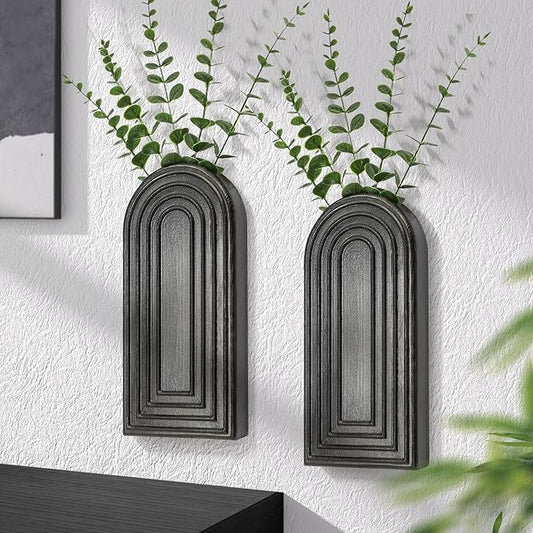EOSAHR Wall Vase for Home Decor: Wall Planter for Indoor Plants, Black | 2Pcs Bathroom Set, Pine Wood, Wall Plant Holder for Home Decor, Boho Wall Art, Perfect for Kitchen & Bedroom, Rustic decor