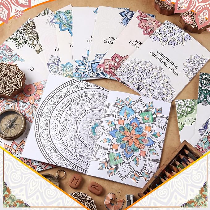 Liliful 144 Pcs Natural Mandala Coloring Book Bulk 5 x 7 Inch Vintage Intricate Mandala Designs Party Favors Mindfulness & Stress Relief Coloring Books for Boho Home Decor & Wellness Gifting