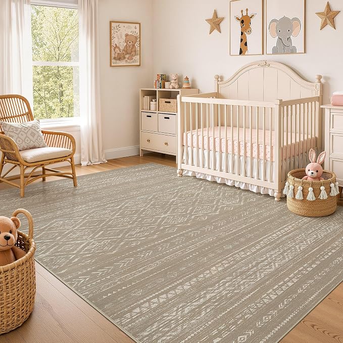 Nakagishi Area Rug Living Room Rugs: 5x7 Large Soft Machine Washable Boho Moroccan FarmNeutral Stain Resistant Indoor Floor Carpet for Bedroom Under Dining Table Home Office Decor-Dark Brown