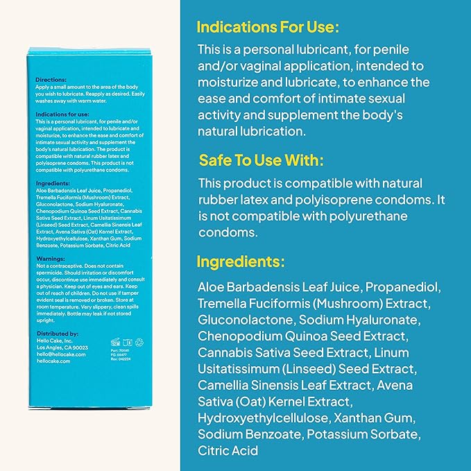 Hello Cake Aloe-Based Lube - Hypoallergenic, pH-Balanced Personal Lubricant – Hydrating, Moisturizing & Non-Sticky Glide for Men, Women, & Couples, 3.3 fl oz
