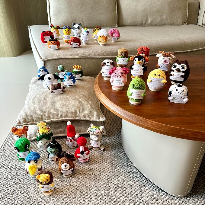 3-PCS | Fun & Games Crochet Set | Fire Cupping Beer Game Controller Positive Plush | Handmade Funny Stuffed Figures with Wooden Stand & Inspirational Cards | Mini Desk Decor Gift for Teens Adults