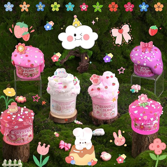 6 Pack Slimes, Pink Slime Kids, Cloud Slime kit for Girls Ages 8-12, Toys for Girls and Boys, for Kids Slime Set Party kit Goodie Bag Stuffers, 4 5 6 7 8 9 10 Year Old Girl Birthday Gift Cute Stuff