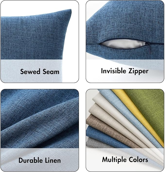 MIULEE Pack of 2 Decorative Linen Burlap Coastal Pillow Covers Farmhouse Boho Accent Pillowcases for Sofa Car Couch Bedroom Living Room Decor 22x22 Inch Blue