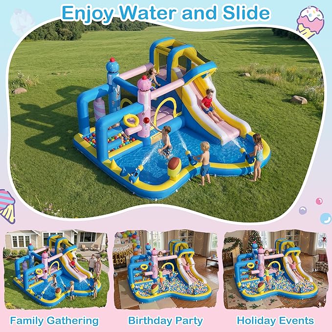 TOAOB Inflatable Water Slide for Kids 3-12: Blow Up Bounce House Backyard Water Park with 480W Blower- 10 in 1 with Pool for Outdoor Birthday Party