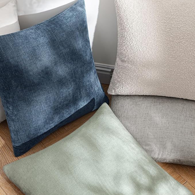 MIULEE Textured Chenille Throw Pillow Covers 18x18 Inch Smoke Blue | Pack of 2 Decorative Soft Throw Pillows, Solid Textured Cushion Covers, Modern Home Decor for Couch Sofa Bedroom Living Room