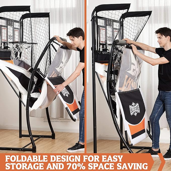 Hall Games Premium Arcade Basketball Shootout - Heavy-Duty Foldable Indoor Arcade Game with Shatterproof Pro-Style Backboard – 2 Player Foldable Basketball Arcade Game