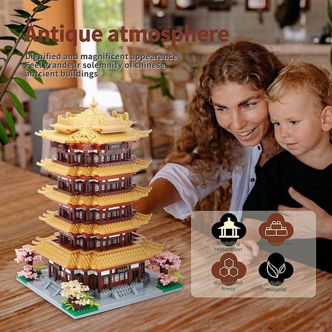 Chinese Ancient Architecture Micro Building Blocks Set Yellow Crane Tower Mini Bricks Model Kit for Toy Present Adults and Kids