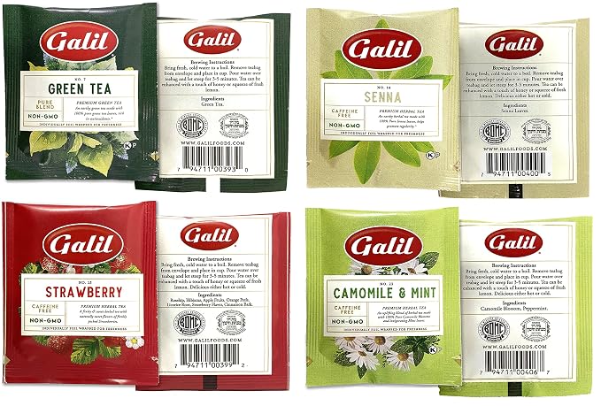 Galil Kosher Tea Sampler – 42 Count Tea Assortment, Tea Bags Individually Wrapped – Non-GMO Tea Bags Bulk Tea Variety Pack