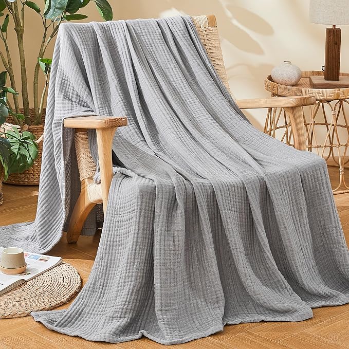EMME Cotton Muslin Twin Blanket Breathable Gauze Soft Lightweight Blankets Adults Gifts for Women (Heather Grey, 60"x80")