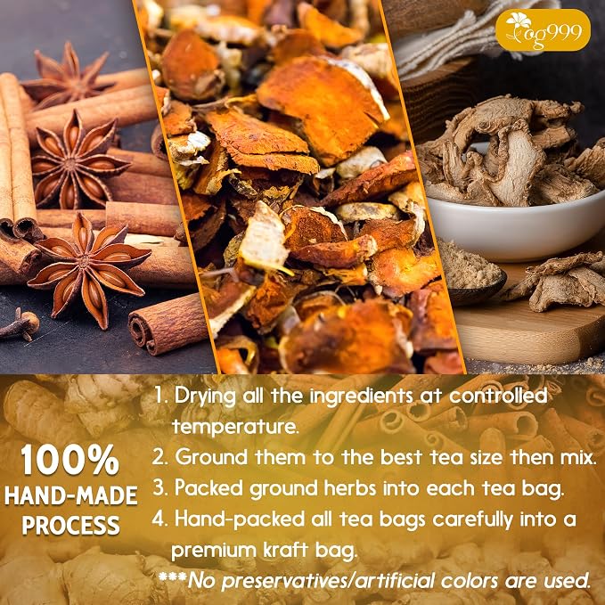 TOG999, 200 Turmeric, Ginger, Cinnamon Tea Bags, 100% Natural, Hand-made Blend of Turmeric, Ginger, and Cinnamon. Eco-conscious Tea Bags. No Sugar, No Caffeine, No Gluten, Vegan.