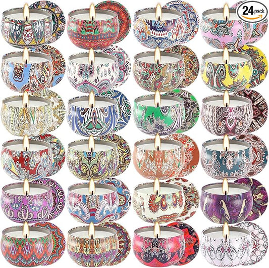 Scented Candles Gifts Set 24 Pack Soy Wax Travel Tin Advent Candles for Home 2.5 OZ jar Candles for Mom for Christmas, Birthday, Thanksgiving, Mother's Day.