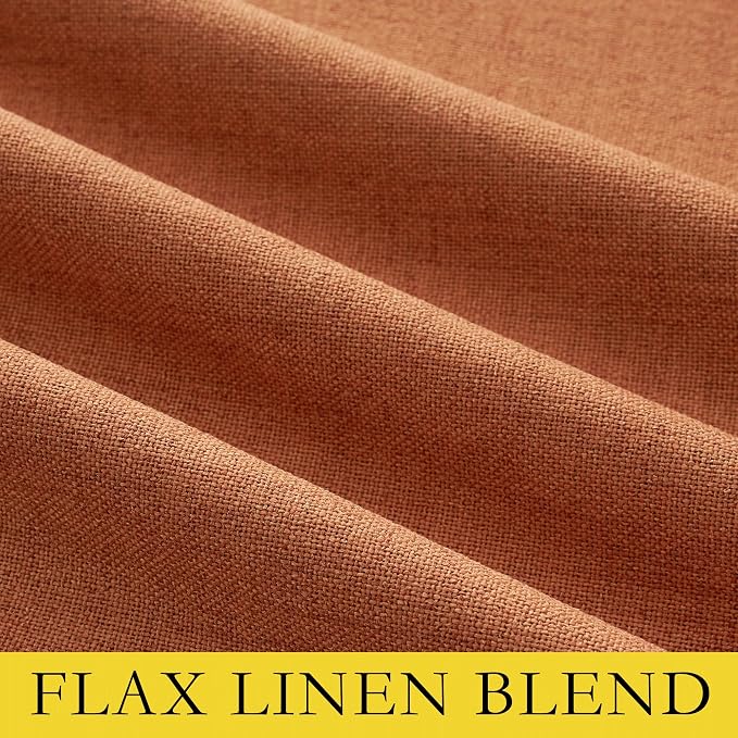 NICETOWN 100% Absolutely Blackout Linen Curtains with Thermal Insulated Liner, Terracotta, 52" Wide, 2 Panels, 84 inches Long Drapes, Grommet Retro Linen Curtains Vertical Drapes Privacy for Bedroom