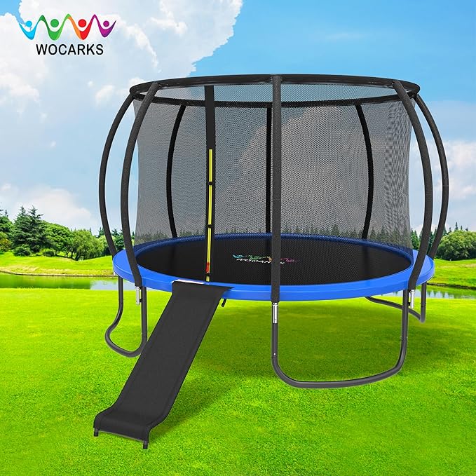 Universal Trampoline Slide Ladder for 10/12/14/15FT Trampolines, Black and Silver Design with Heavy Duty Steel Frame, Easy to Assemble，Safety & Buffer Bottom for Kids to Climb Up & Slide Down(Black)