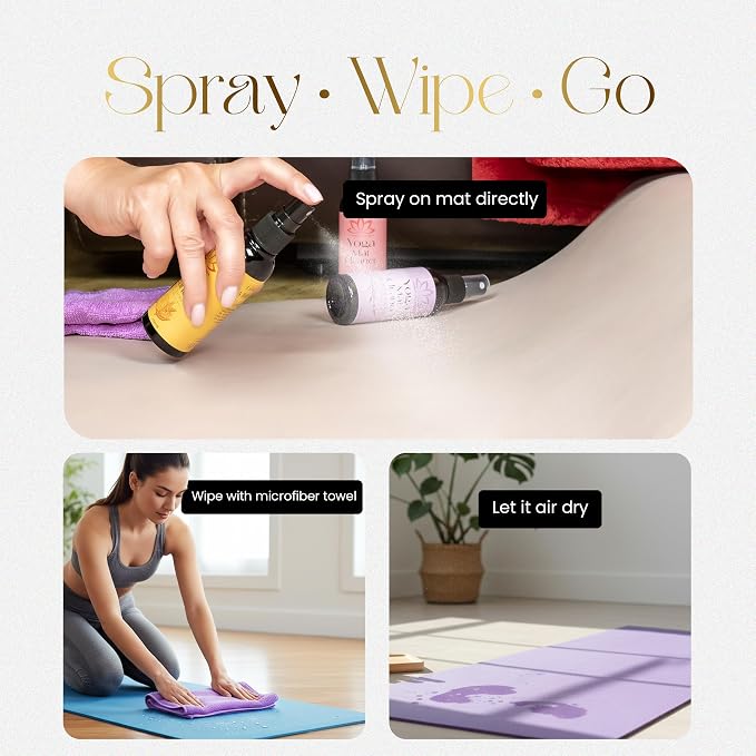Combat Cleaner Yoga Mat Cleaner Spray Kit (Pack of 3) Includes a Microfiber Towel, Restores and Refreshes Yoga Mats (Lavender, Fresh Roses, Energy Citrus)