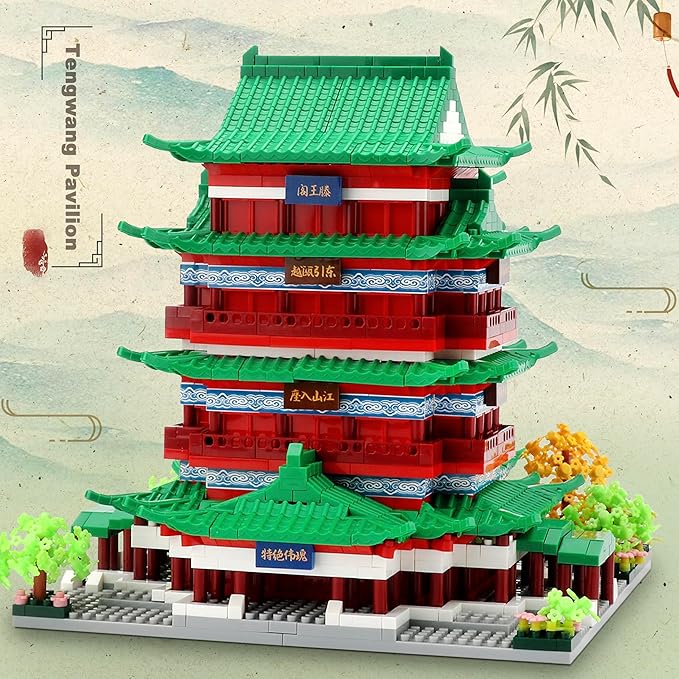 Chinese Ancient Architecture Micro Building Blocks Set in Asian- Tengwang Pavilion Model Kit Toy Gift for Adults and Kids Ages of 14+ 2536 PCS