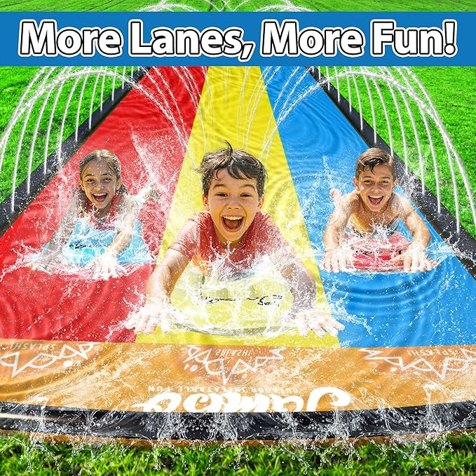 Jambo 16ft Premium Slip Splash and Slide, Three- Way Sprinkler System with 3 Body Boards, Water Slide with Advanced Sprinklers System | Backyard Waterslide Outdoor Water Toys Slides for Kids