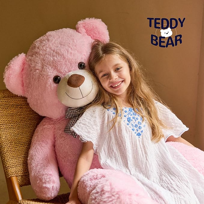 47 inch Big Giant Teddy Bear Stuffed Animals, Pink Soft Plush Life Size Bear Toy All Ages Gift for Children/Girlfriend/Valentine's Day/Christmas/Birthday/Baby Shower/Wedding/Party Decorations