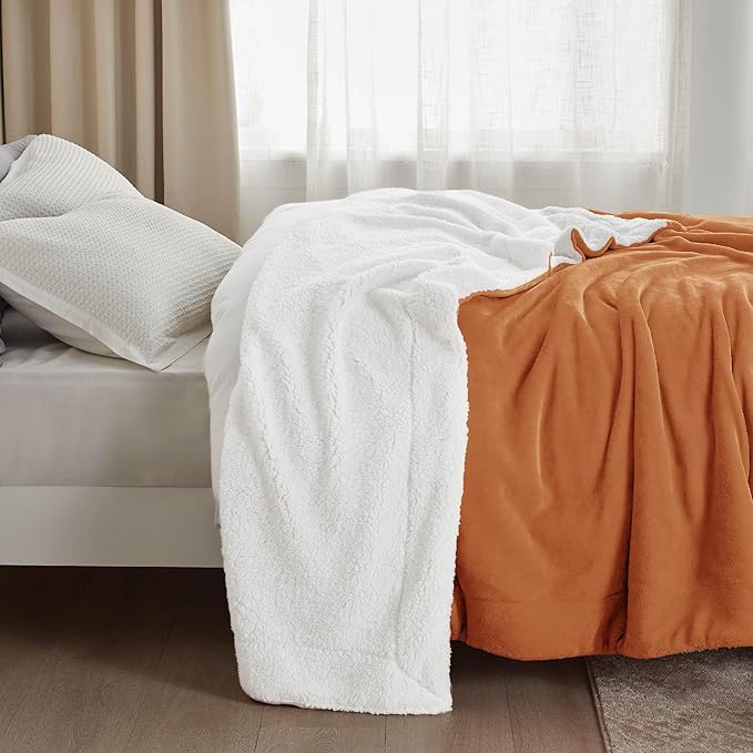 Bedsure GentleSoft Sherpa Fleece Throw Blanket for Couch, Non-Heated, Thick and Warm Throw for Women and Men, Soft Fuzzy Plush Blanket for Winter, Burnt Orange, 50x60 Inches