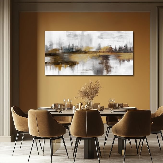 Belmrxne Wall Art Abstract Grey and Gold Wall Decor Vintage Artwork Aesthetic Wall Prints for Living Room Home Office Decor 24 x 48 Inches
