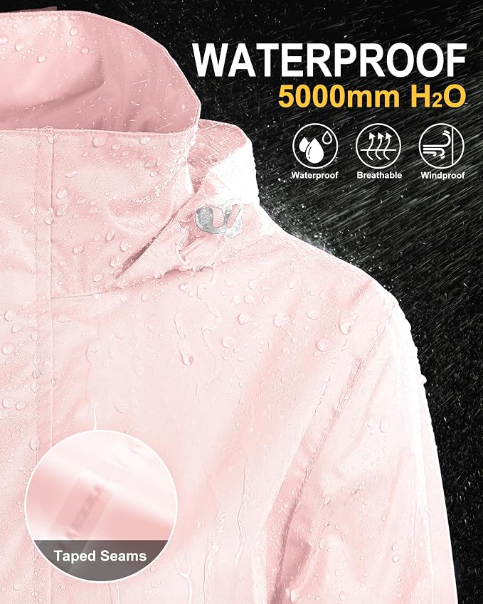 33,000ft Women's Rain Jacket Waterproof Lightweight Packable Raincoat with Hood for Golf Hiking Travel Windbreaker