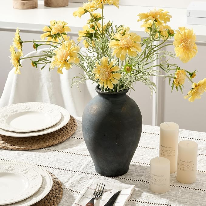 SIDUCAL Ceramic Vintage Flower Vase | 9 Inch Large Pottery Rustic Farmhouse Boho Vase for Home Decor, Table, Living Room, Bathroom, Coffee Desk, Shelf, Mantel Decoration, Wedding, Bronze