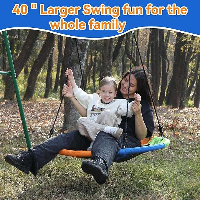 Saucer Tree Swing Seat for Kids 40 Inch Outdoor Round Tree Swing for Children Heavy Duty Safe Durable Easy Install for Backyard Multicolor