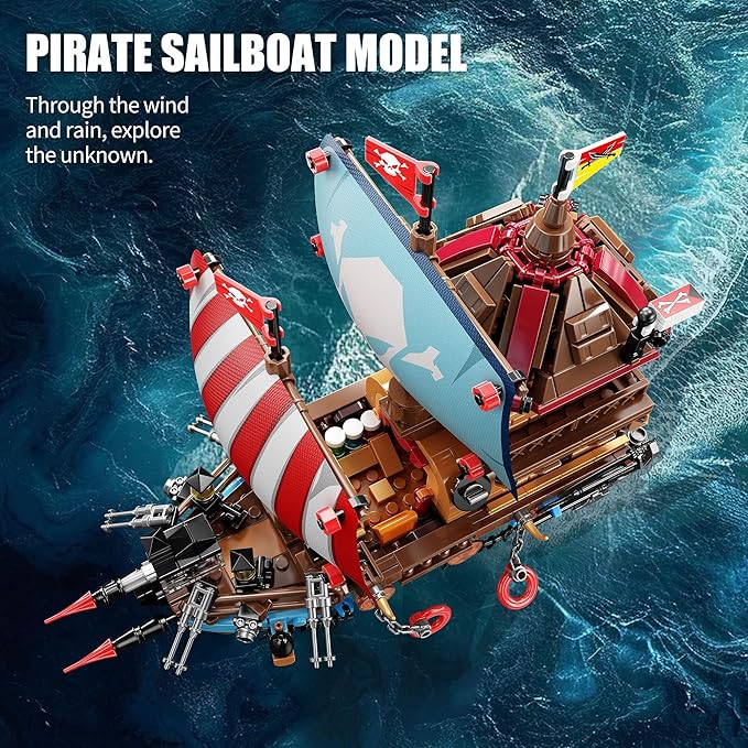 Pirate Ship Building Kit (916 Pcs) with LED Lights - Standard Brick - Compatible Creative Pirate Toy Model - Ideal Gift for Kids, Teens, Adults & Boys Ages 8-12 (Birthday/Christmas/Party)