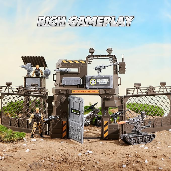 JOYIN Military Base Toys Set Including Army Vehicles, Army Men Action Figures and Weapon Gear Accessories Military Combat Toys