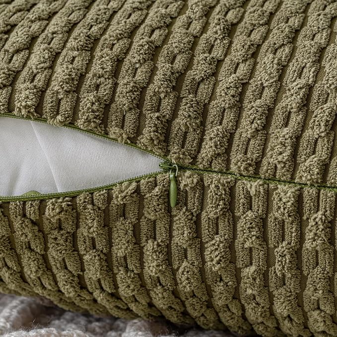 MIULEE Decorative Throw Pillow Covers 16x16 Olive Green Textured Corduroy | Pack of 2 Striped Pillow Covers Modern Farmhouse Coastal Home Decor for Couch Bed Sofa Living Room