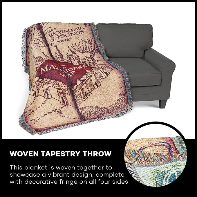 NORTHWEST Harry Potter Woven Tapestry Throw Blanket, Designer Home Décor, Modern, Unique Gift, 48" x 60", Marauder's Map (Pack of 6)