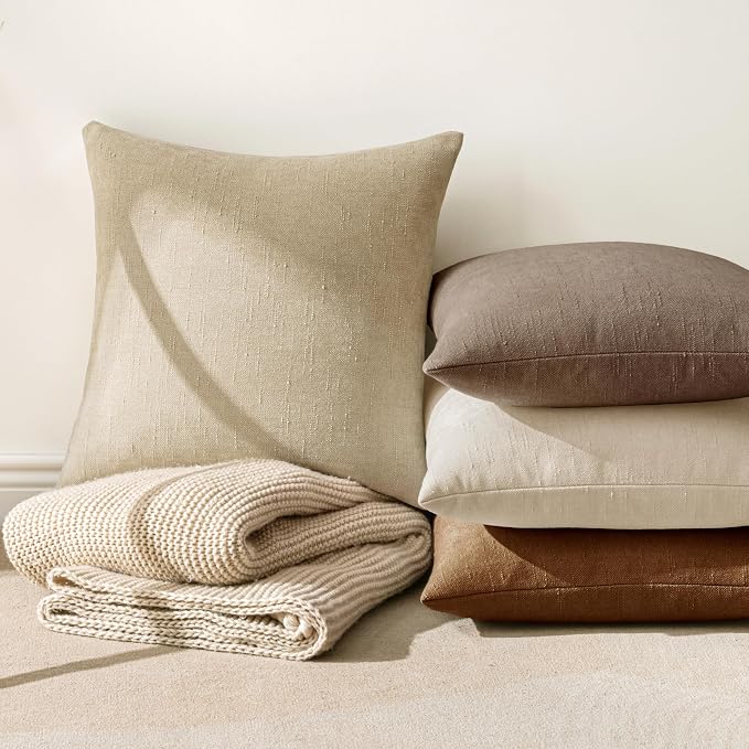 MIULEE Textured Chenille Throw Pillow Covers 18x18 Inch Beige | Pack of 2 Decorative Soft Throw Pillows, Solid Textured Cushion Covers, Modern Home Decor for Couch Sofa Bedroom Living Room