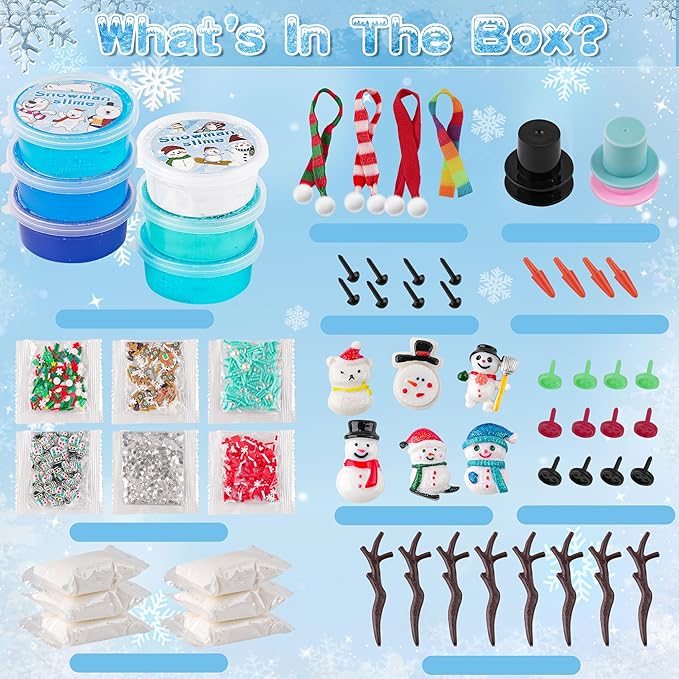 6pcs Slime Stocking Stuffers, Stocking Stuffers for Kids,Christmas Crafts,Stocking Stuffers, Kids Crafts Snowman DIY Kit,Crafts Xmas Gift