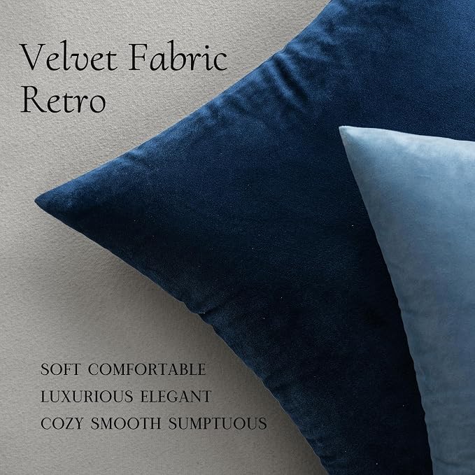 MIULEE 24x24 Inch Pack of 2 Euro Velvet Throw Pillow Covers Dark Blue | Soft Solid Decorative Euro Sham, Modern Luxury Home Decor, for King Bed Sofa Couch Bedroom Livingroom