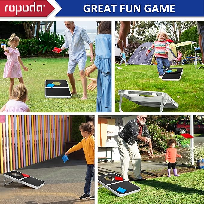 ROPODA Portable Cornhole Board Set,24x16 / 30×20in Corn Hole Games for Adults with 8 Bean Bags, Lightweight Aluminum Alloy Edging Cornhole Set for Outdoor Games, Beach and Tailgates