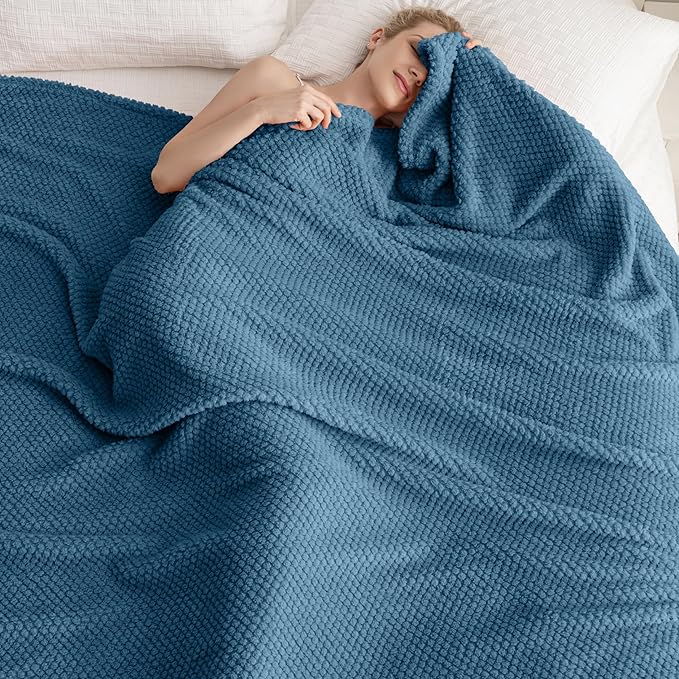 Blue Soft Fleece 300GSM XL Throw Blanket for Couch Cozy Flannel Room Decorative Blankets, Lightweight Plush Blanket for Bed Sofa, 50x70