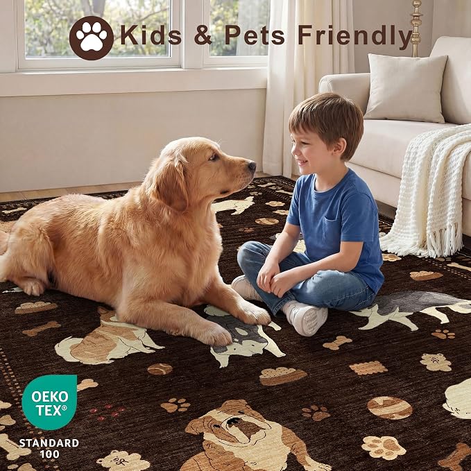 DUKINO 2x4 Rug Runner, Washable Dog Bathroom Rug Soft Non Slip, Brown | Low Pile, Non-Shedding, Stain Resistant, Indoor Animal Carpet Runner for Kitchen Entryway Hallway Laundry Farmhouse Bedroom