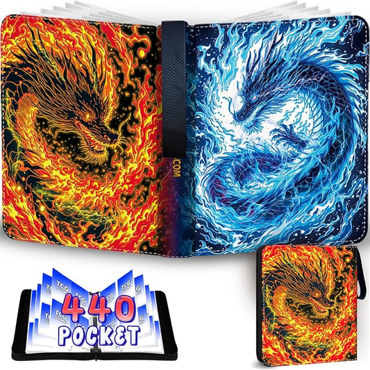 440 Card Binder 4 Pocket Trading Card Binder with 55 Page 3-Ring Removable Sleeves, High Storage Waterproof Card Holder Collection Card Album Carrying Organizer Case for MTG TCG Cards
