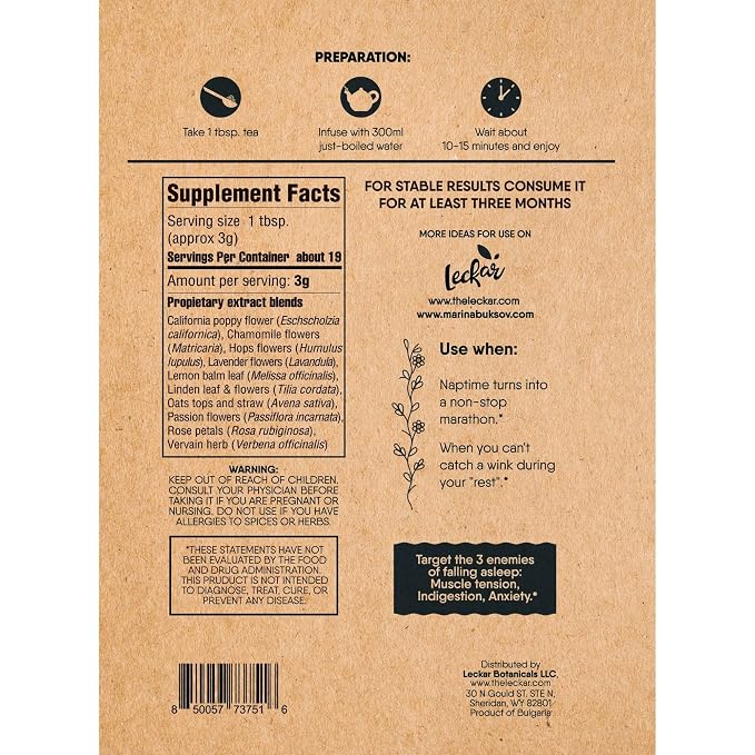 Sleep Aid Herbal Tea – Organic Calming Blend with Lemon Balm, Lavender, Linden, Chamomile, California Poppy, Passionflower, and Verbena – Supports Deep Sleep, Stress Relief and Relaxation