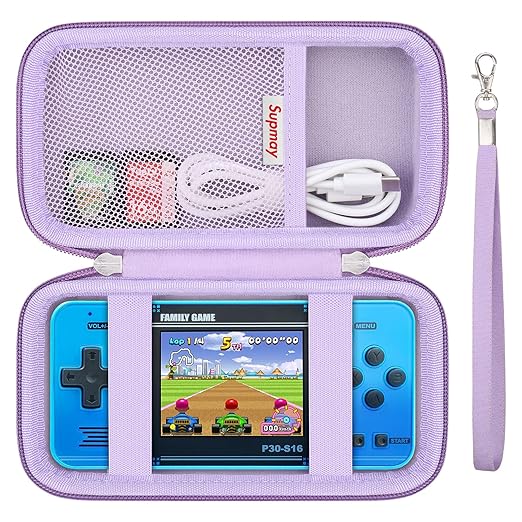 Supmay Carrying Case Compatible with WELLST·G/ for GuaiyeyeAP Handheld Game for Kids -Preloaded 220 Retro Video Games, Portable Gaming Player Storage Holder Travel Bag with Mesh Pocket, Purple