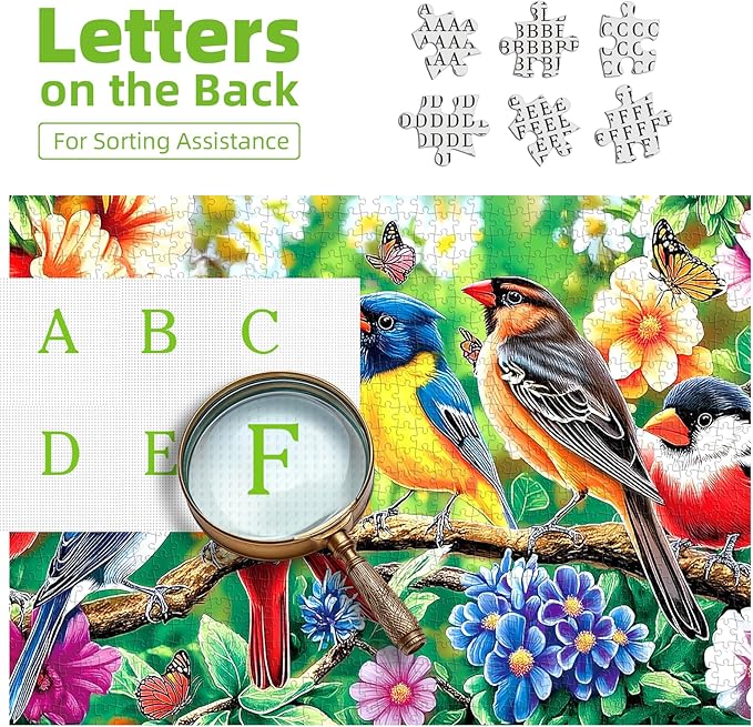500 Piece Bird Jigsaw Puzzle | Vibrant Cardinal & Blue Bird with Flowers & Butterflies | Perfect Adult Puzzle | Unique Art for Home Decor & Gifts