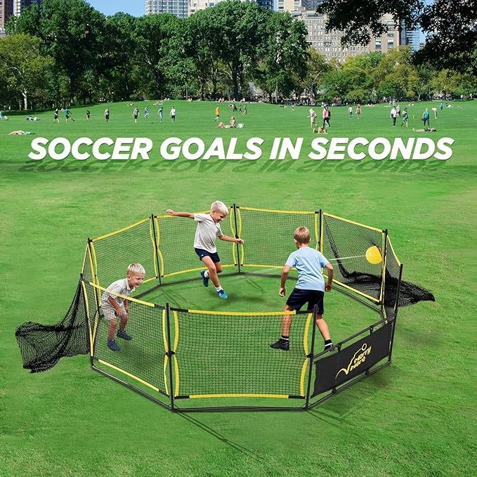 3-in-1 Portable Gaga Ball Pit with Hoop & Goals, 10ft Outdoor Game for Camp, School & Family Fun(10FT-Yellow&Black)